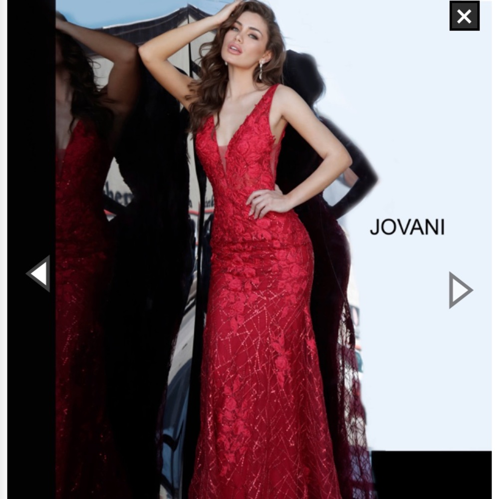 Jovani Floral Appliqué V-neck Prom Dress